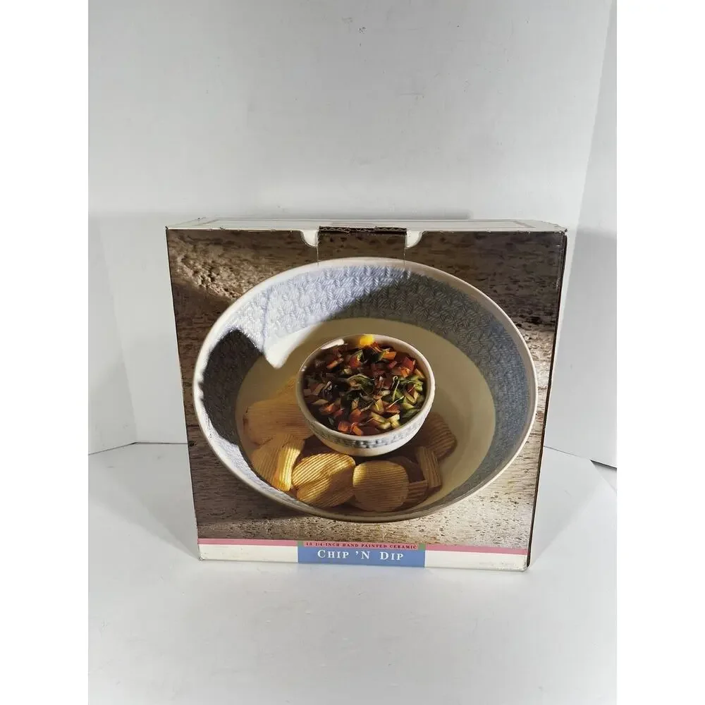 Mervyn’s Hand Painted Ceramic Chip & Dip Bowl Round‎ Platter 13 1/4” Only